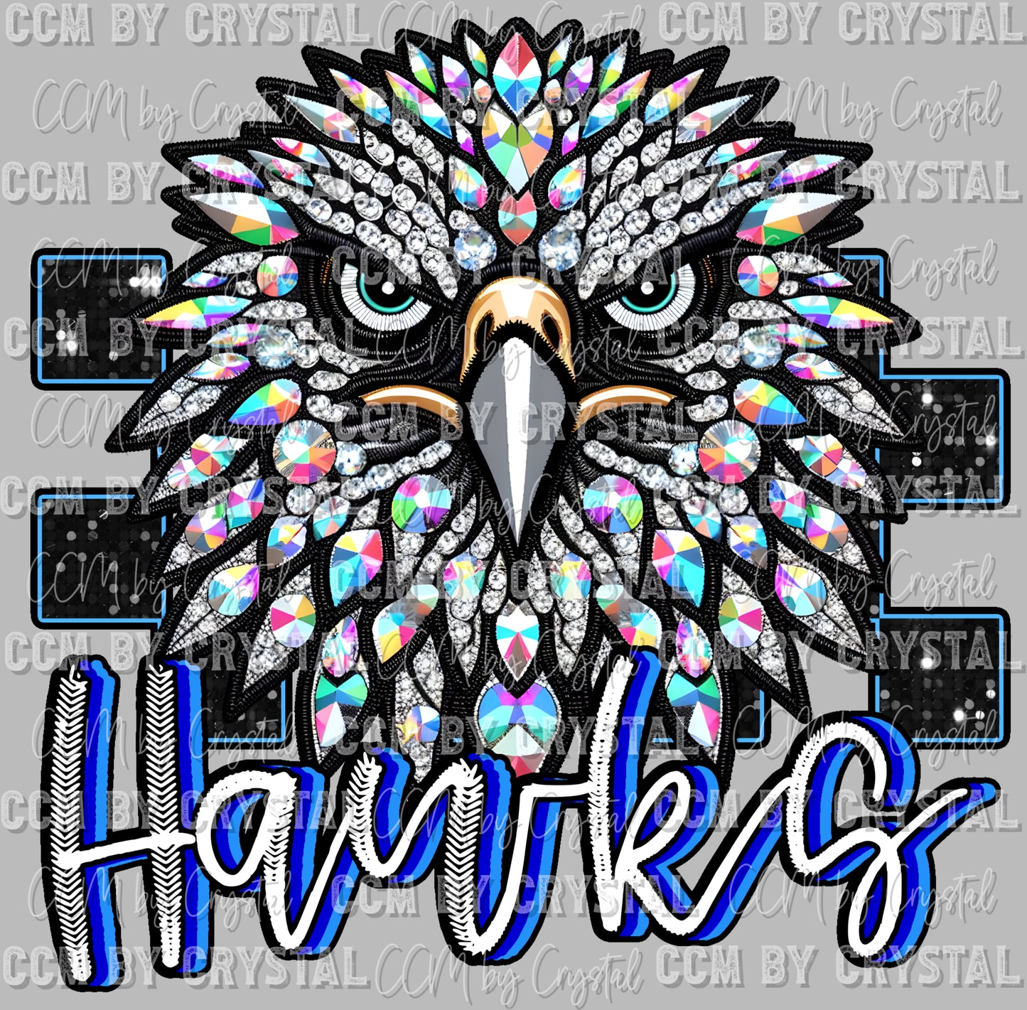 Hawks Faux Rhinestones Effect Ready to Press Transfer DTF Transfer Sublimation Transfer