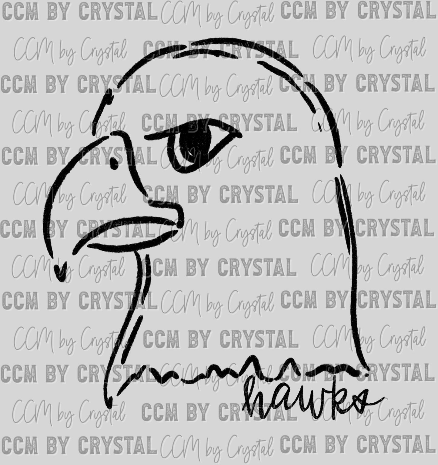 Hawks Mascot Doodle Ready to Press Transfer DTF Transfer Sublimation Transfer