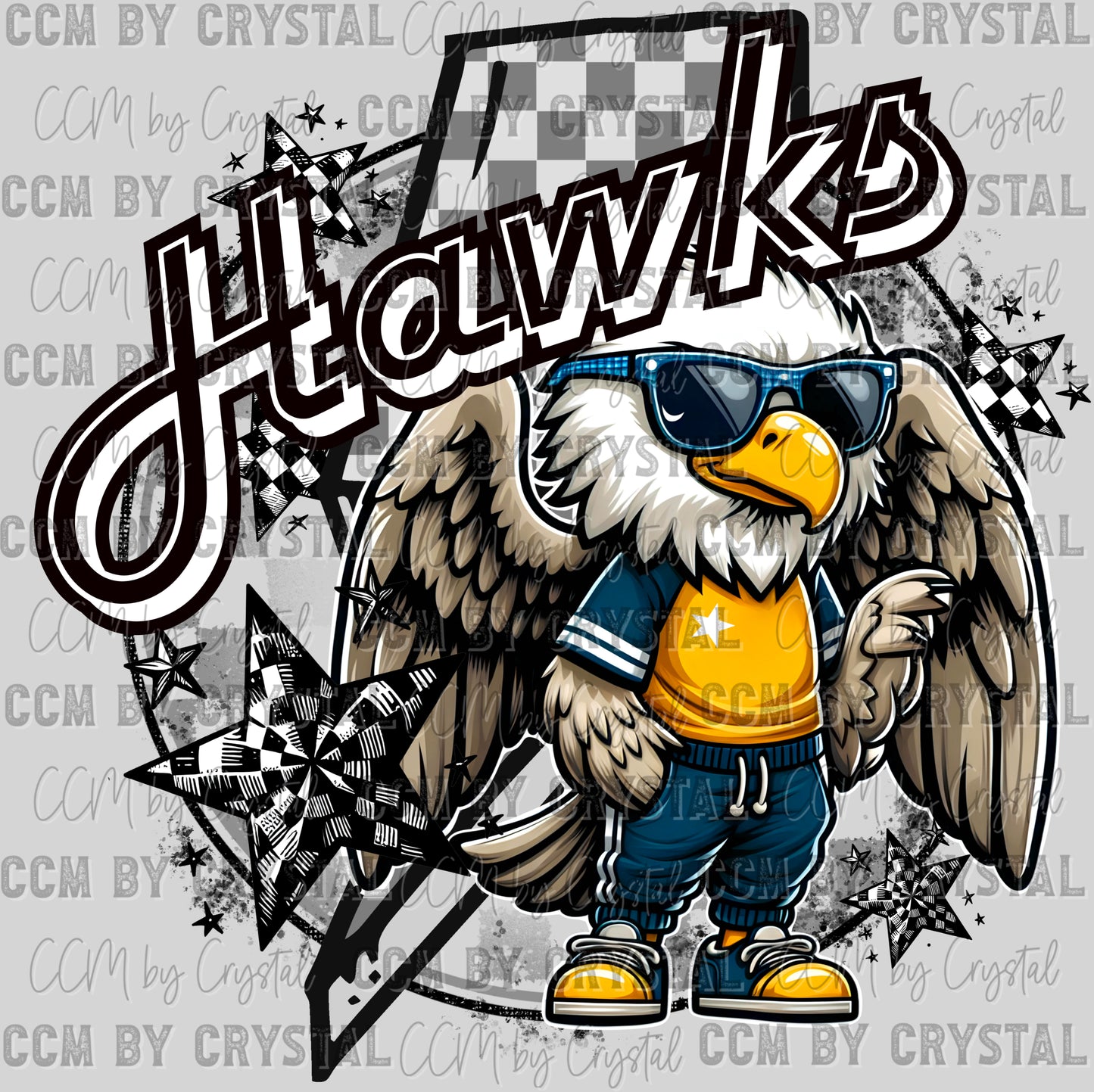 Hawks Cute Mascot Ready to Press Transfer DTF Transfer Sublimation Transfer