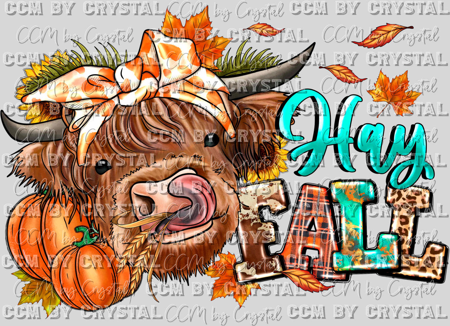 Hay Fall Highland Cow Fall Thanksgiving Ready to Press Transfer Instant Peel DTF Transfer Sublimation Transfer