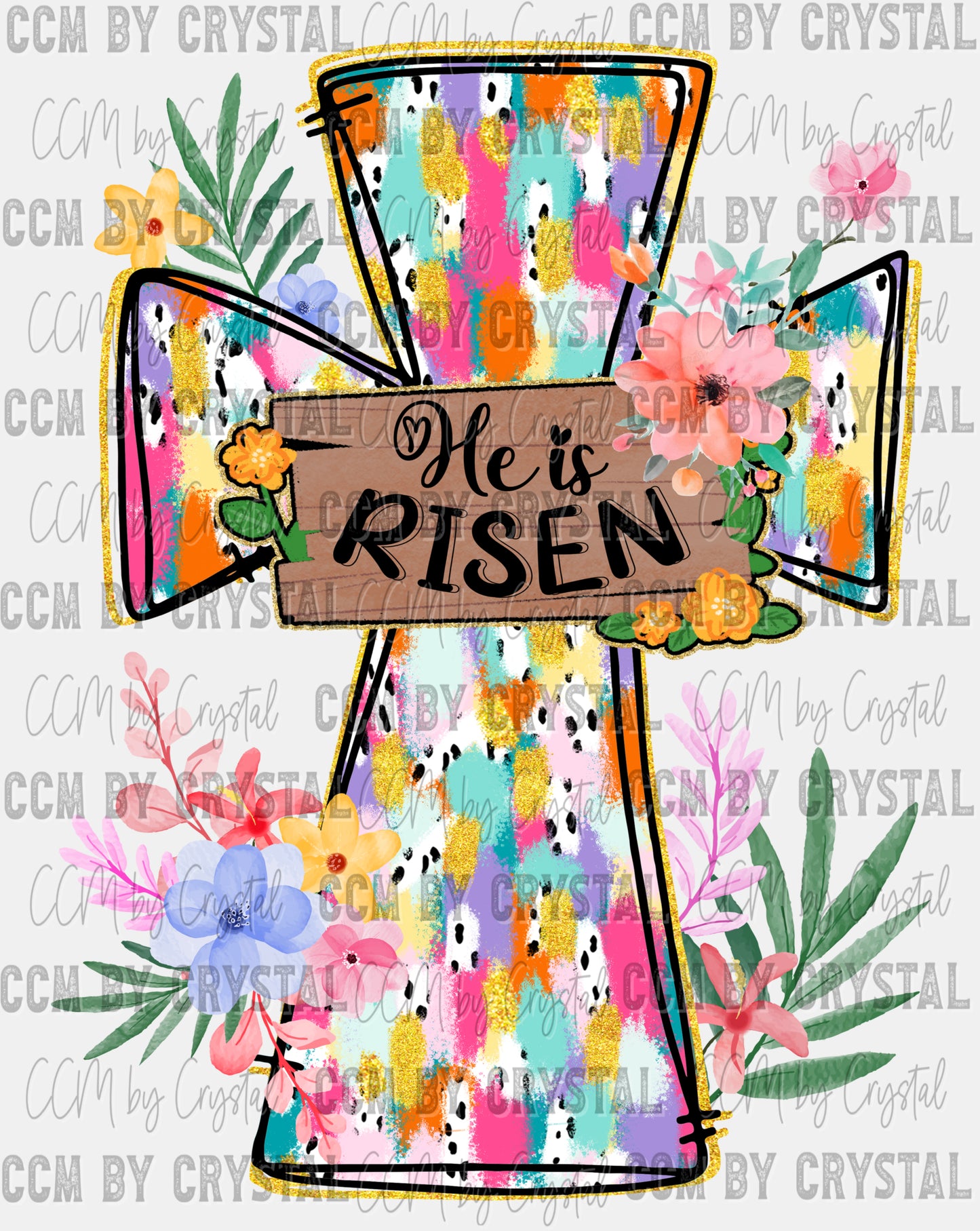 He is Risen Colorful Cross Faux Glitter Ready to Press Transfer DTF Transfer Sublimation Transfer