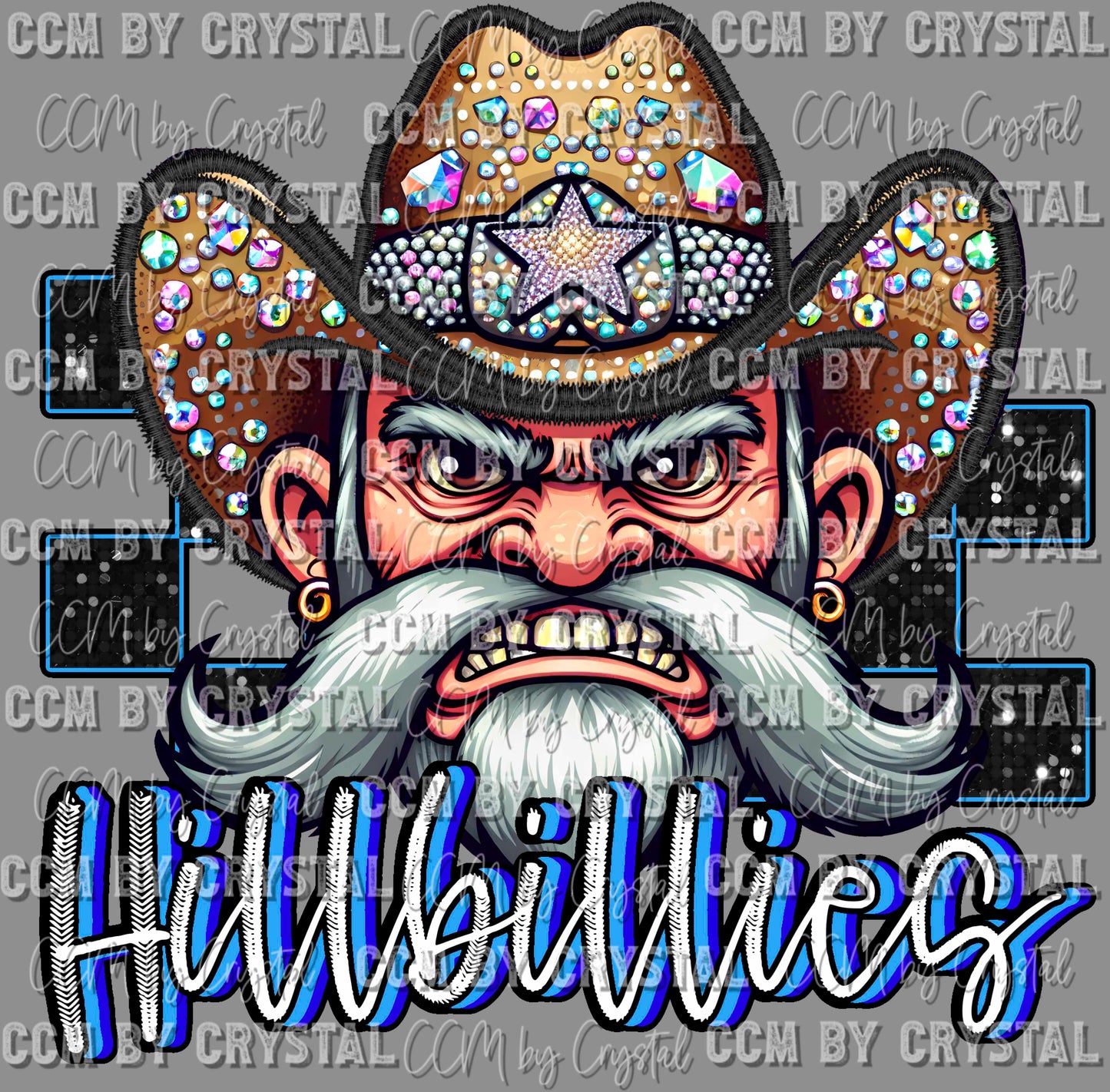 Hillbillies Mascot Iridescent Effect Ready to Press Transfer DTF Transfer Sublimation Transfer