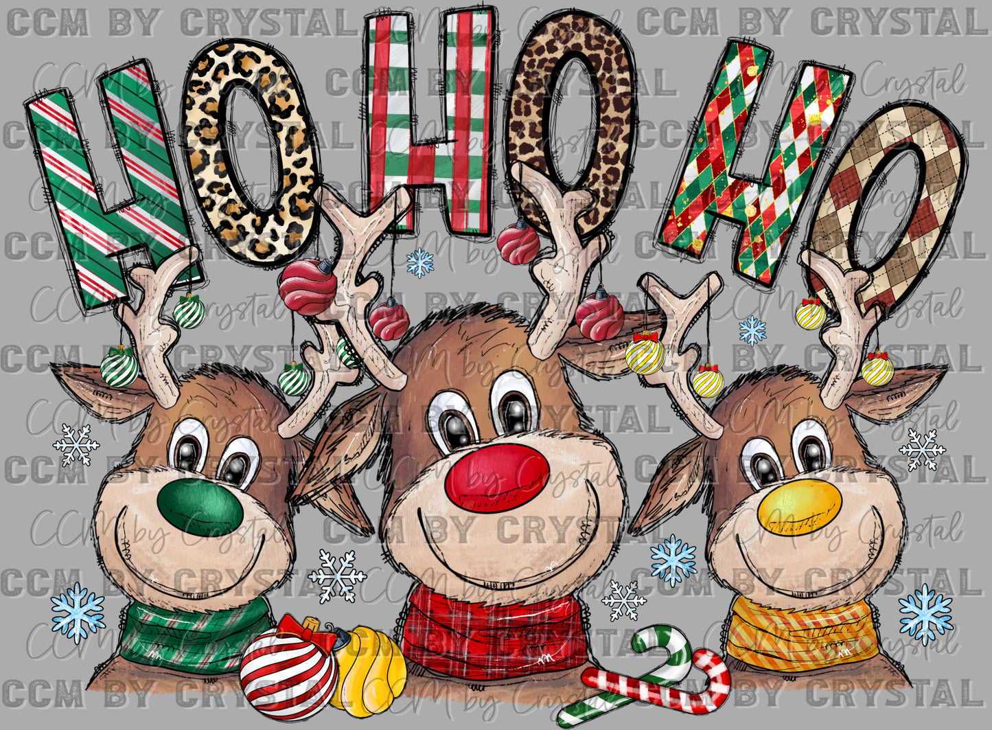 Ho Ho Ho Reindeer Christmas Ready to Press Transfer DTF Transfer Sublimation Transfer