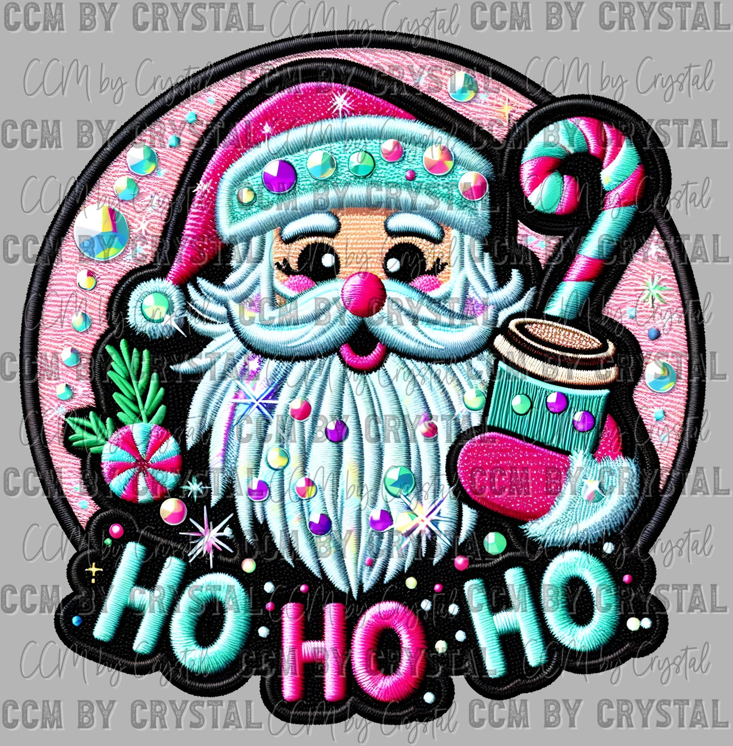 Santa Ho Ho Ho Faux Rhinestone Effect Ready to Press Transfer DTF Transfer Sublimation Transfer