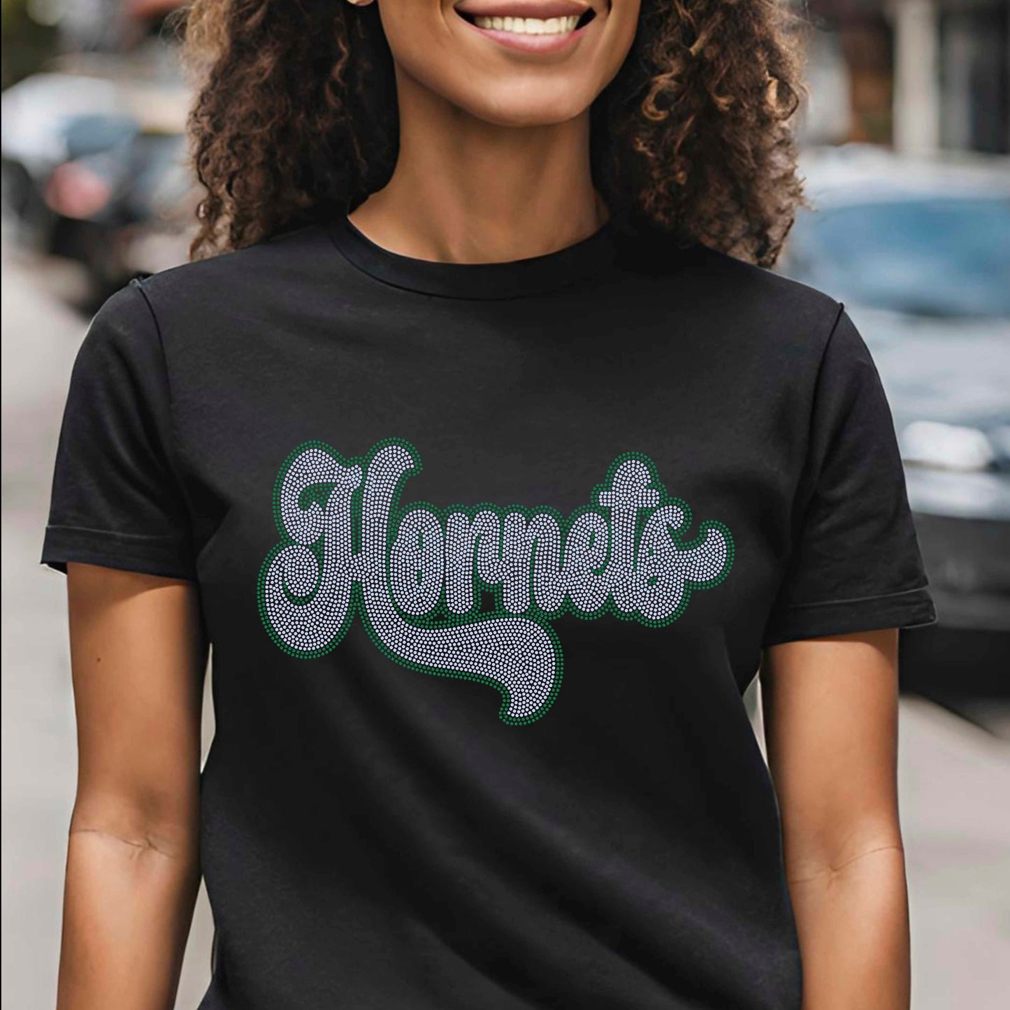 Hornets 2-Color Approximately 11" wide Spangle Transfer