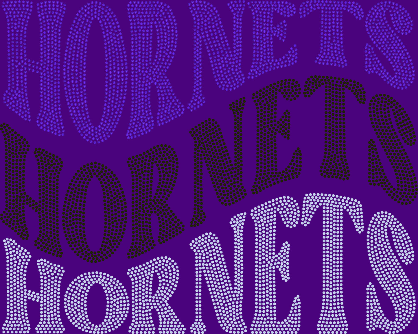 Hornets Wavy Stacked 11" 3-Color Ready to Press Spangle Transfer Bling Transfer Sparkle Transfer