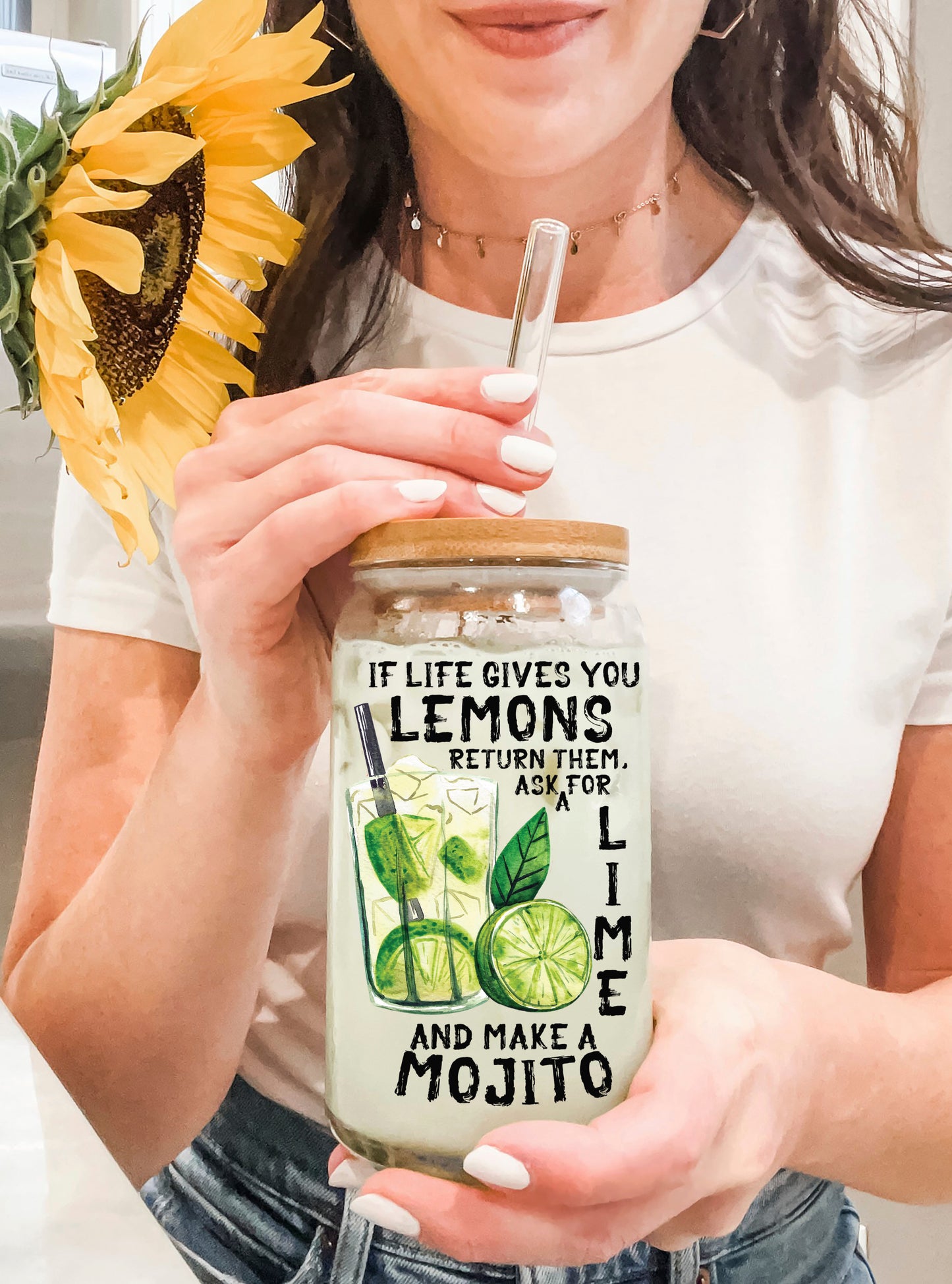 If Life Gives You Lemons Return Them Ask for a Lime and Make a Mojito UV DTF Transfer 16oz Libby Glass Can Wrap Ready to Apply