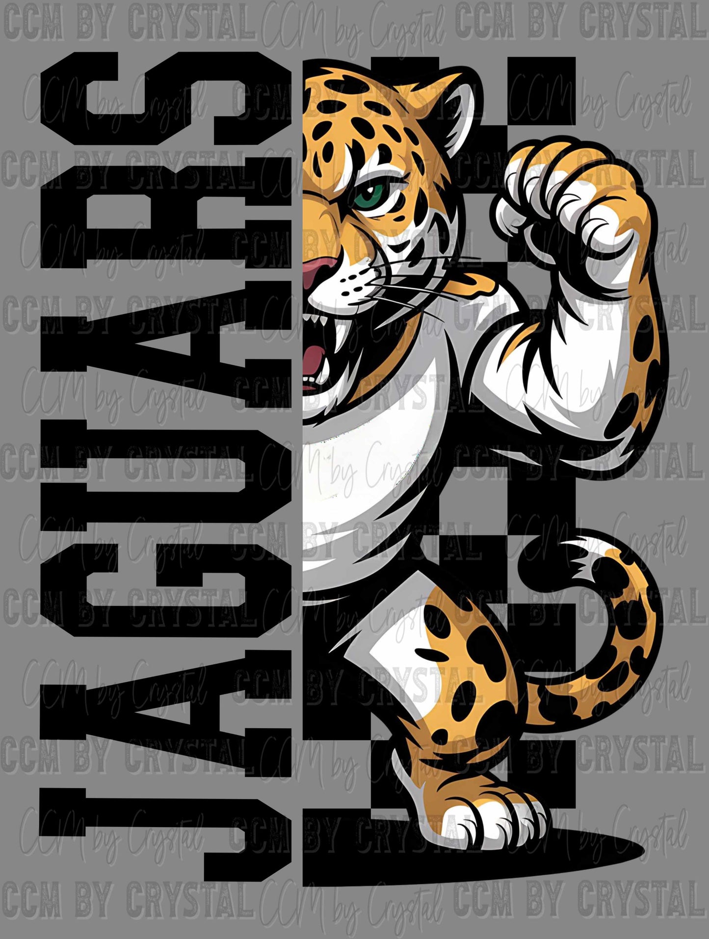 Jaguars Checkered Sports Mascot Ready to Press Transfer DTF Transfer Sublimation Transfer