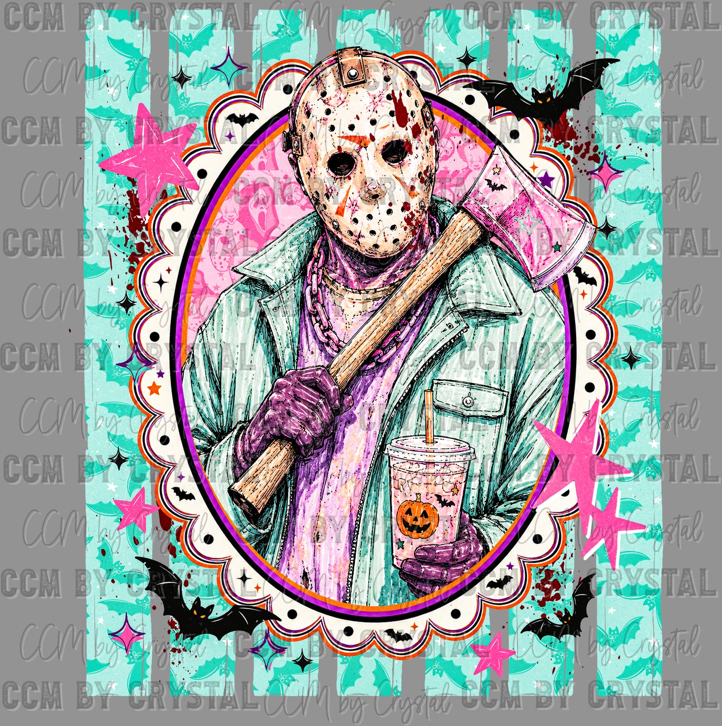 Bright Color Hockey Mask Horror Guy Halloween Ready to Press DTF Transfers Sublimation Transfers