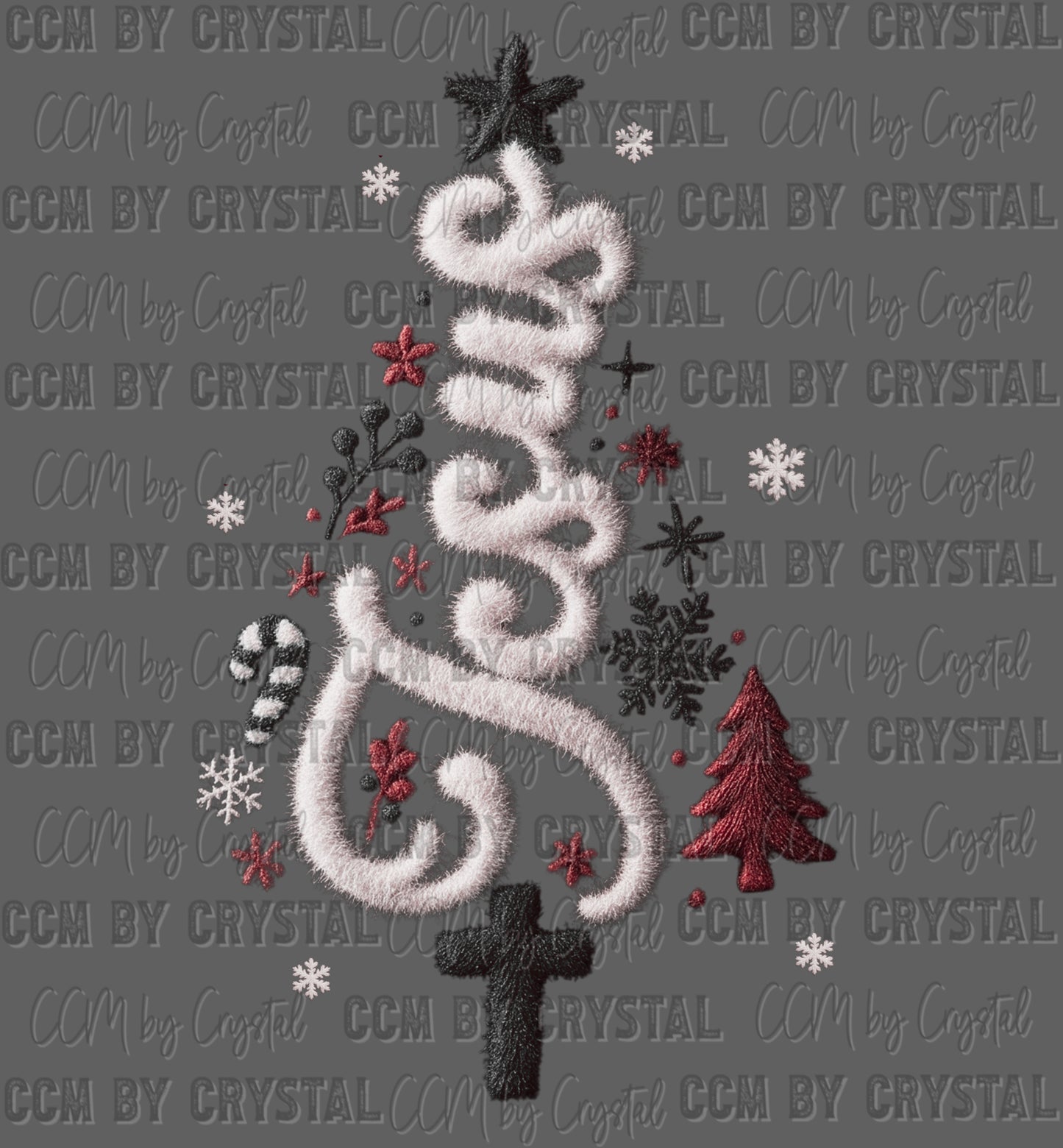 Jesus Christmas Dark Tree Faux Fake Yarn Ready to Press Transfer Instant Peel DTF Transfer