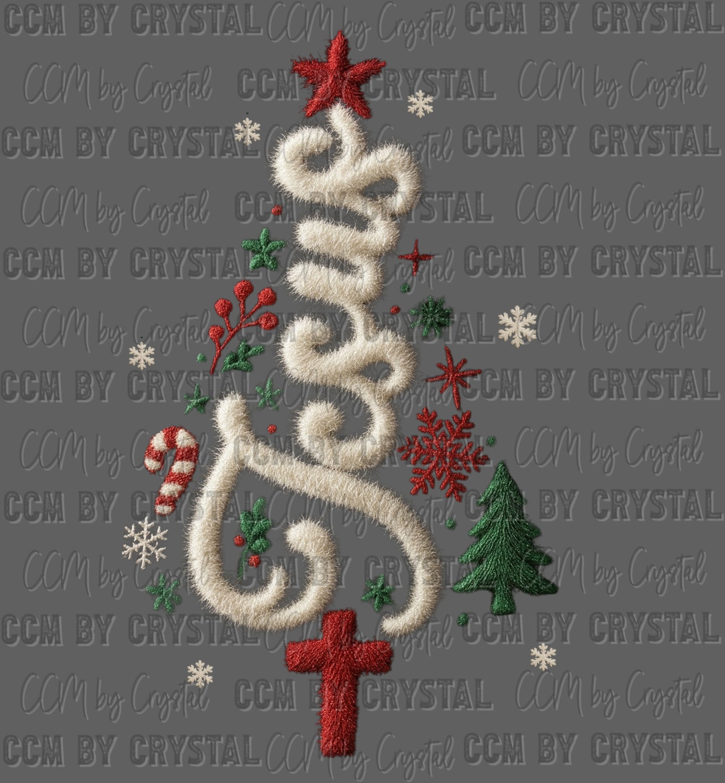 Jesus Christmas Light Tree Faux Fake Yarn Ready to Press Transfer Instant Peel DTF Transfer