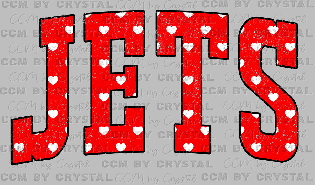 Jets Masoct Red Hearts Ready to Press DTF Transfers Sublimation Transfers
