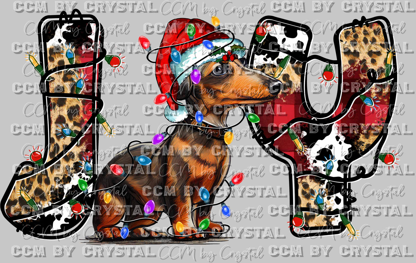 Joy Dachshund Weiner Dog Christmas Ready To Press Transfer DTF Sublimation