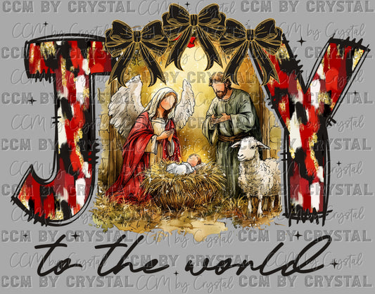 Black Christmas Joy to the World Ready to Press Transfer DTF Transfer Sublimation Transfer