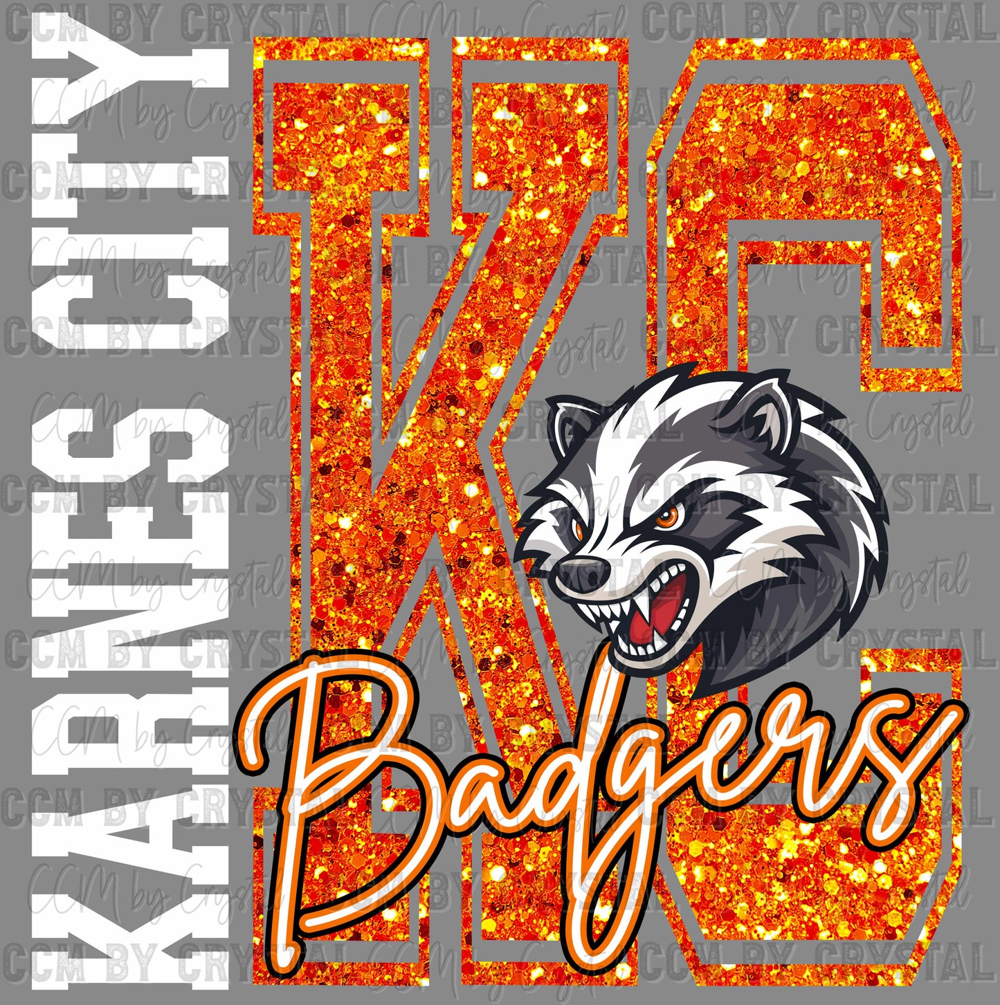 Karnes City Badgers Faux Glitter Ready to Press Instant Peel DTF Transfers