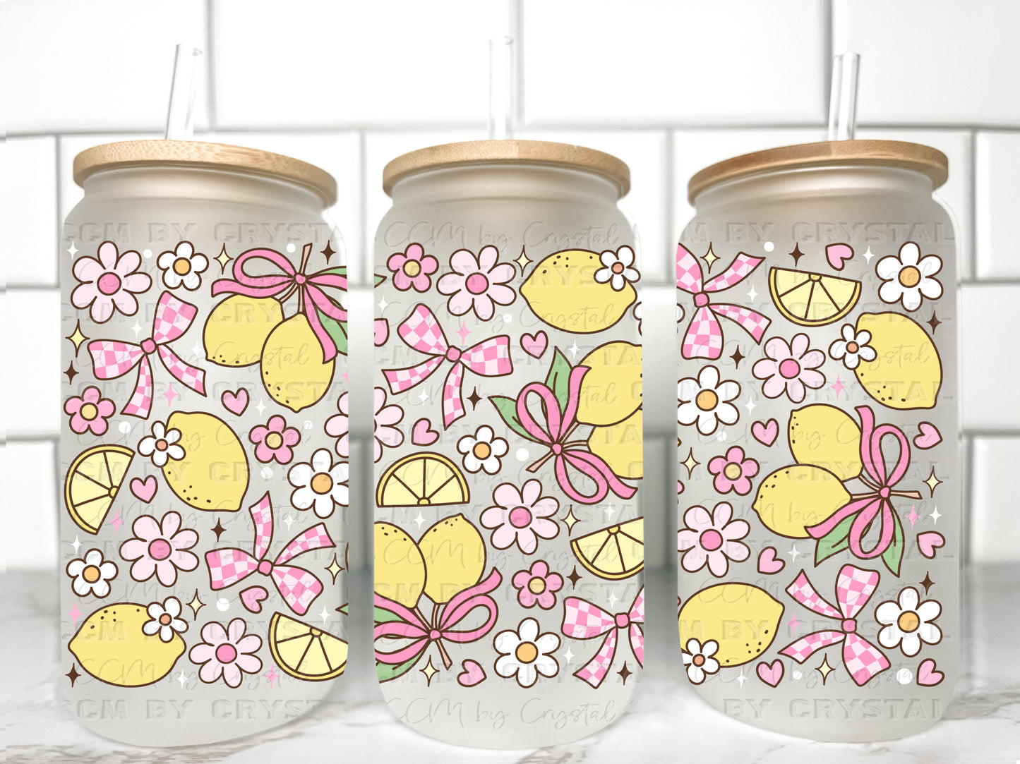 Lemons Girly UV Transfer 16oz Libby Glass Can Wrap Ready to Apply