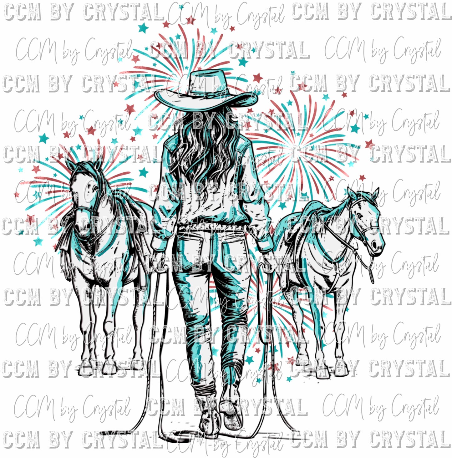 Let Freedom Ring Cowgirl Pocket Sleeve Fireworks Fourth of July Patriotic Western Ready to Press Transfer