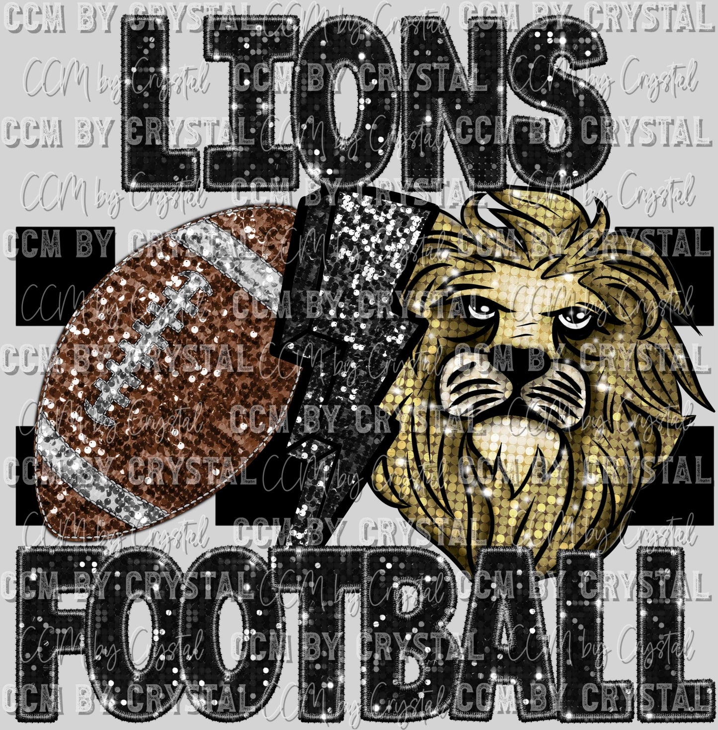 Lions Football Faux Sequins Faux Embroidery Ready to Press Transfer