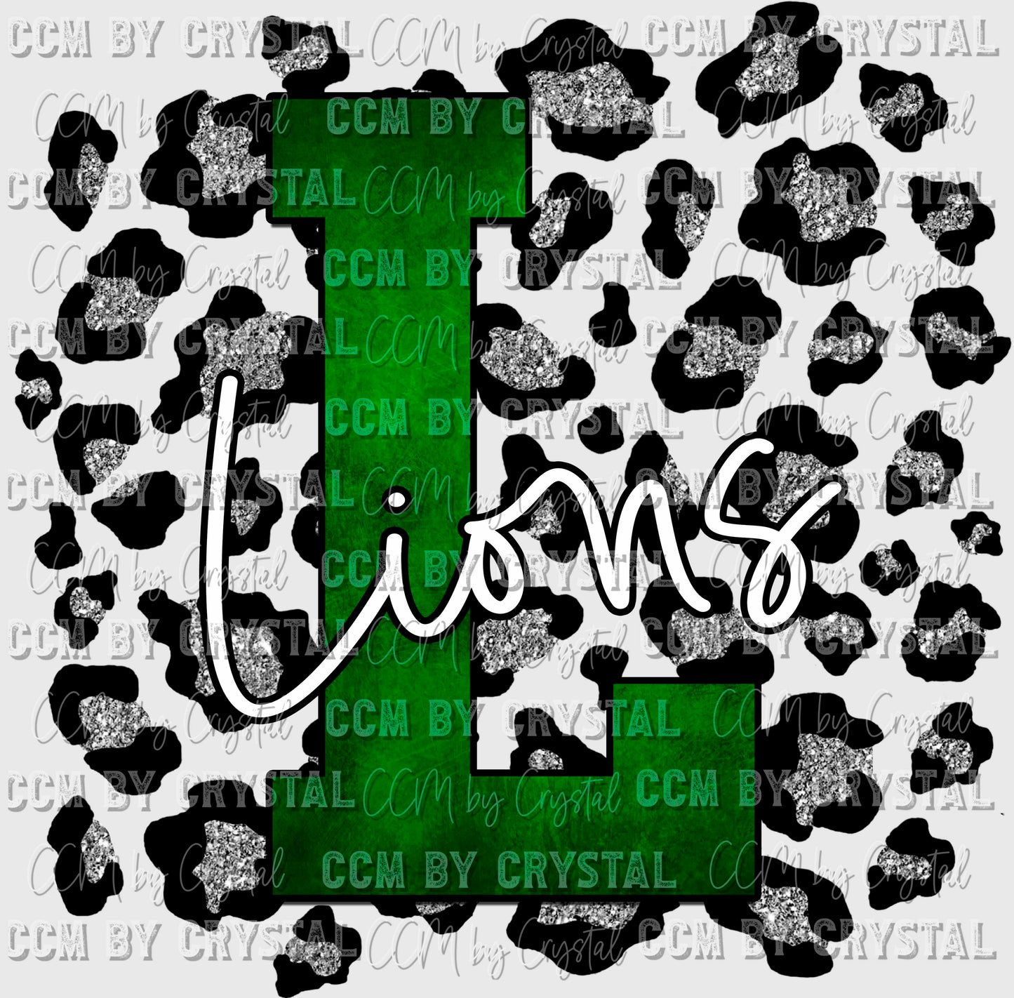 Lions Green L with Silver Leopard Background Mascot PNG Digital File ONLY
