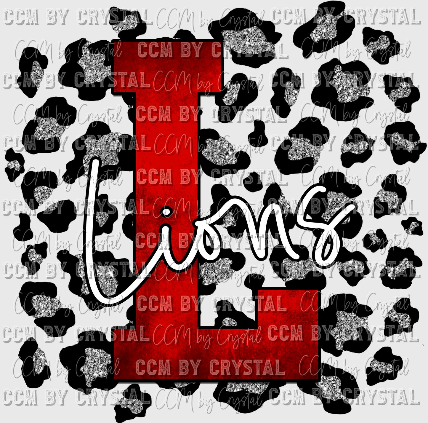 Lions Red L Silver Leopard Background Mascot Ready to Press Transfer
