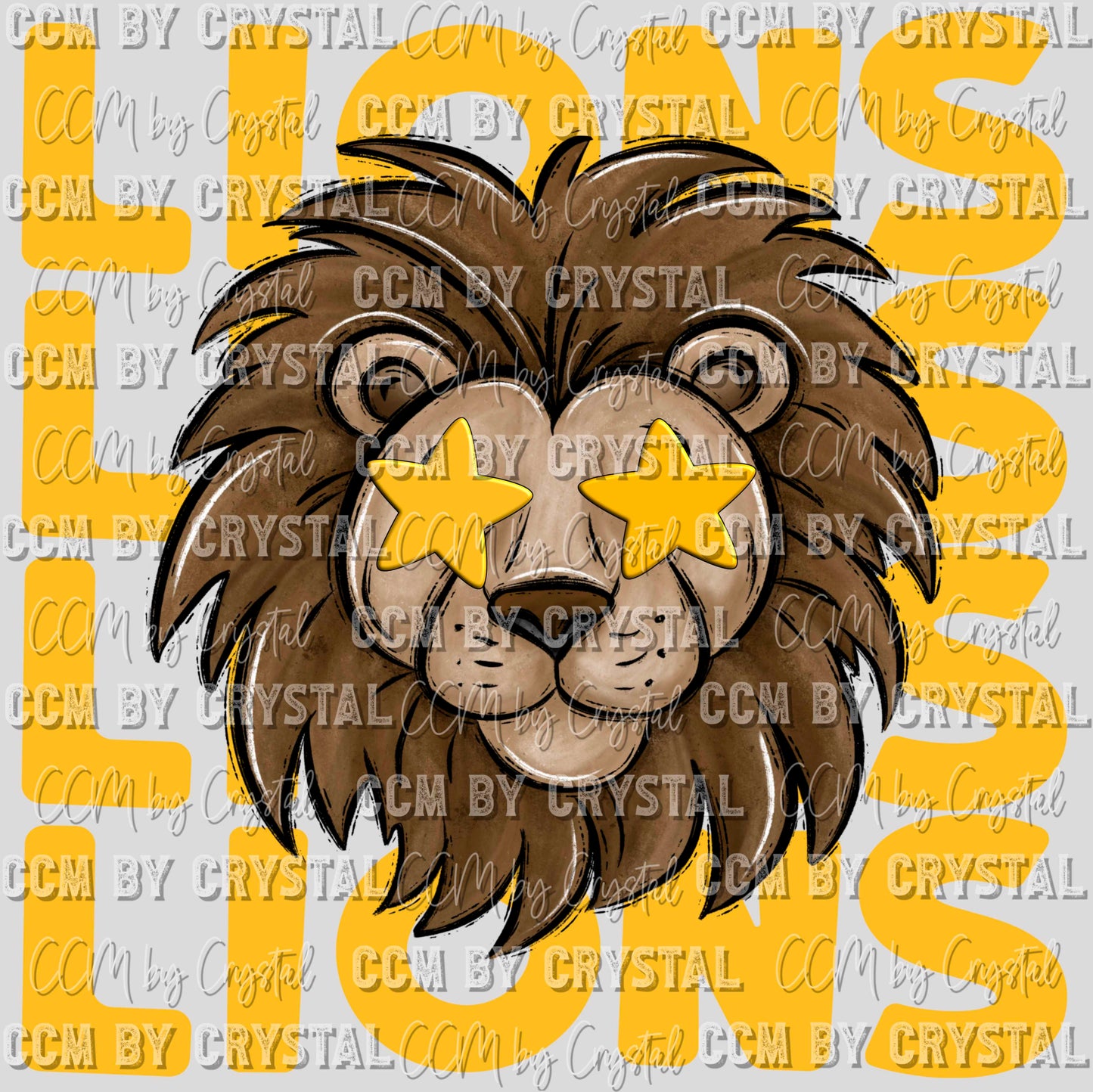 Lions Stacked Yellow Gold Star Eyes no Glitter Ready to Press Transfer