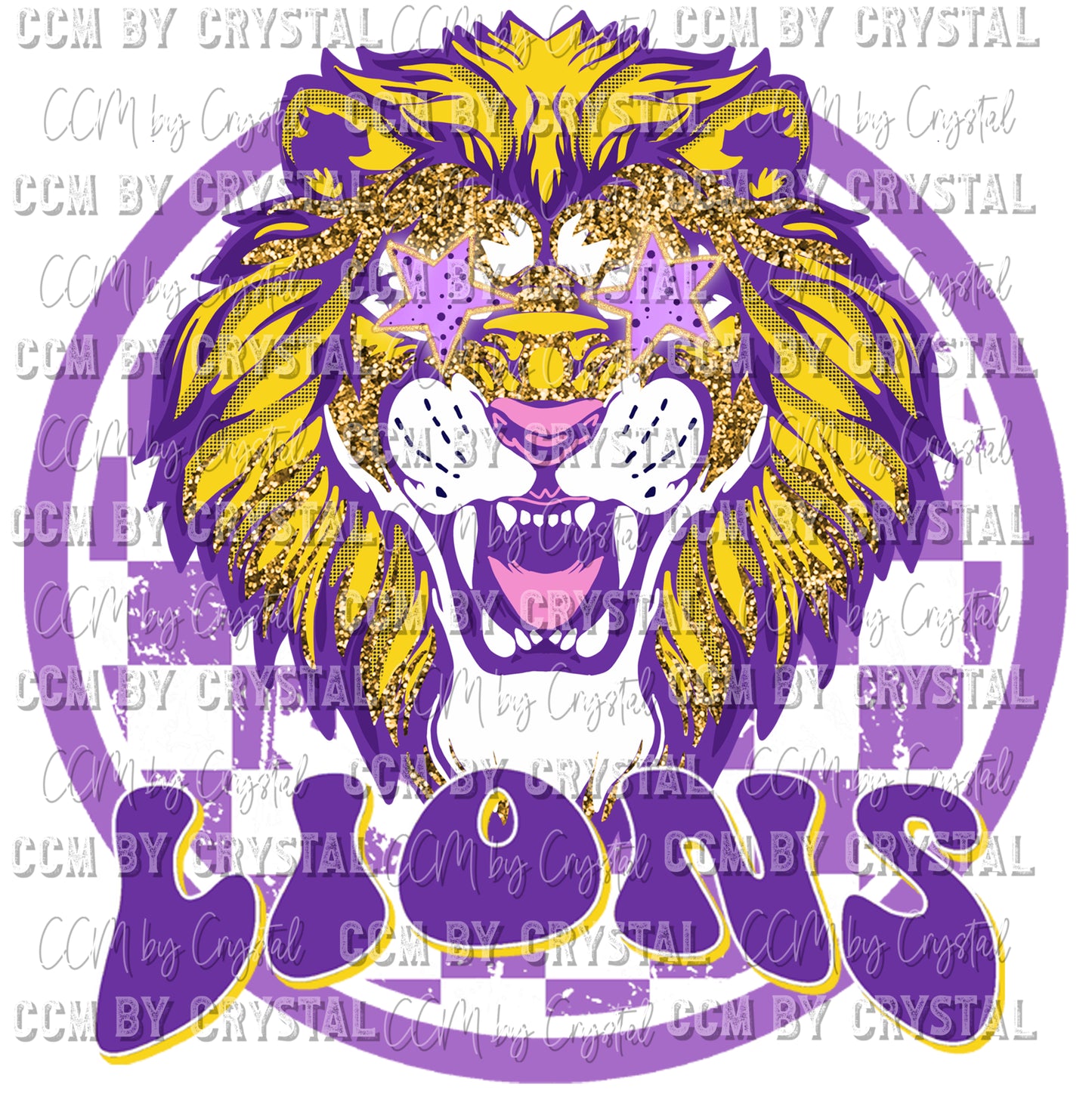 Lions Purple and Yellow Mascot Ready to Press Transfer