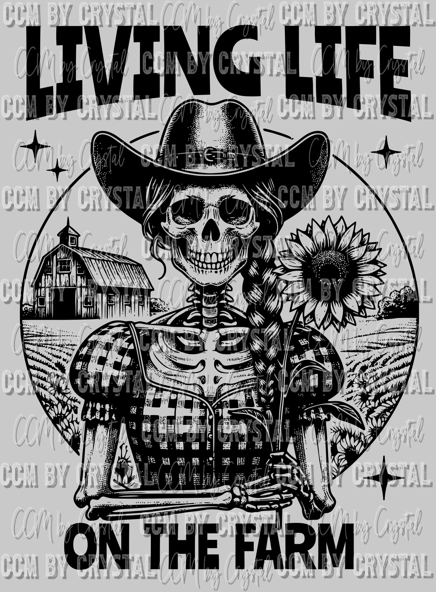 Living Life on the Farm Skellie Skeleton Ready to Press DTF Transfer Sublimation Transfer