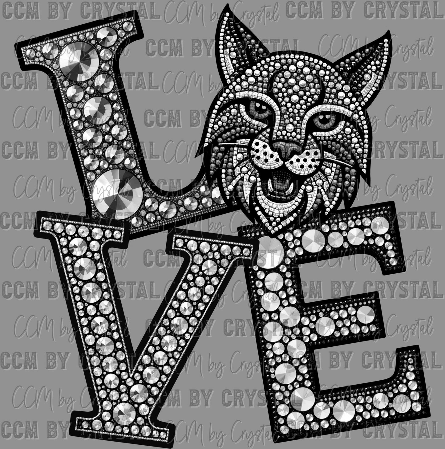 Love Bobcats Faux Rhinestones Ready to Press DTF Transfers Sublimation Transfers