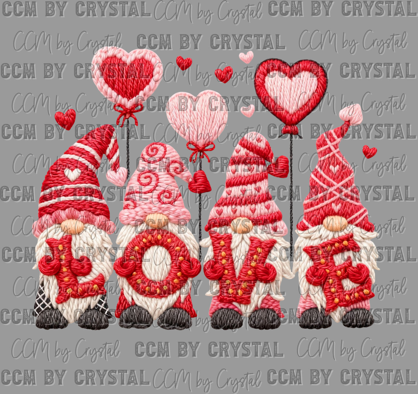 Love Gnomes faux Yarn Valentines Day Ready to Press DTF Transfers Sublimation Transfers