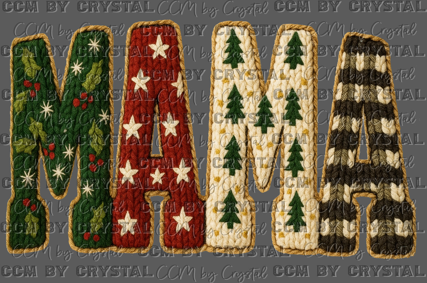 Mama Christmas Faux Fake Yarn UV DTF Transfer Sticker UV Transfer Ready to Apply