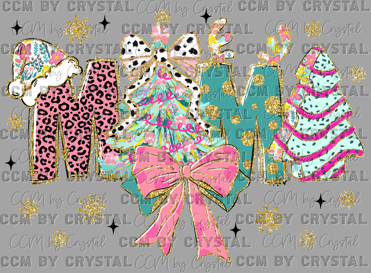 Mama Christmas Faux Glitter Ready to Press Transfer DTF Transfer Sublimation Transfer