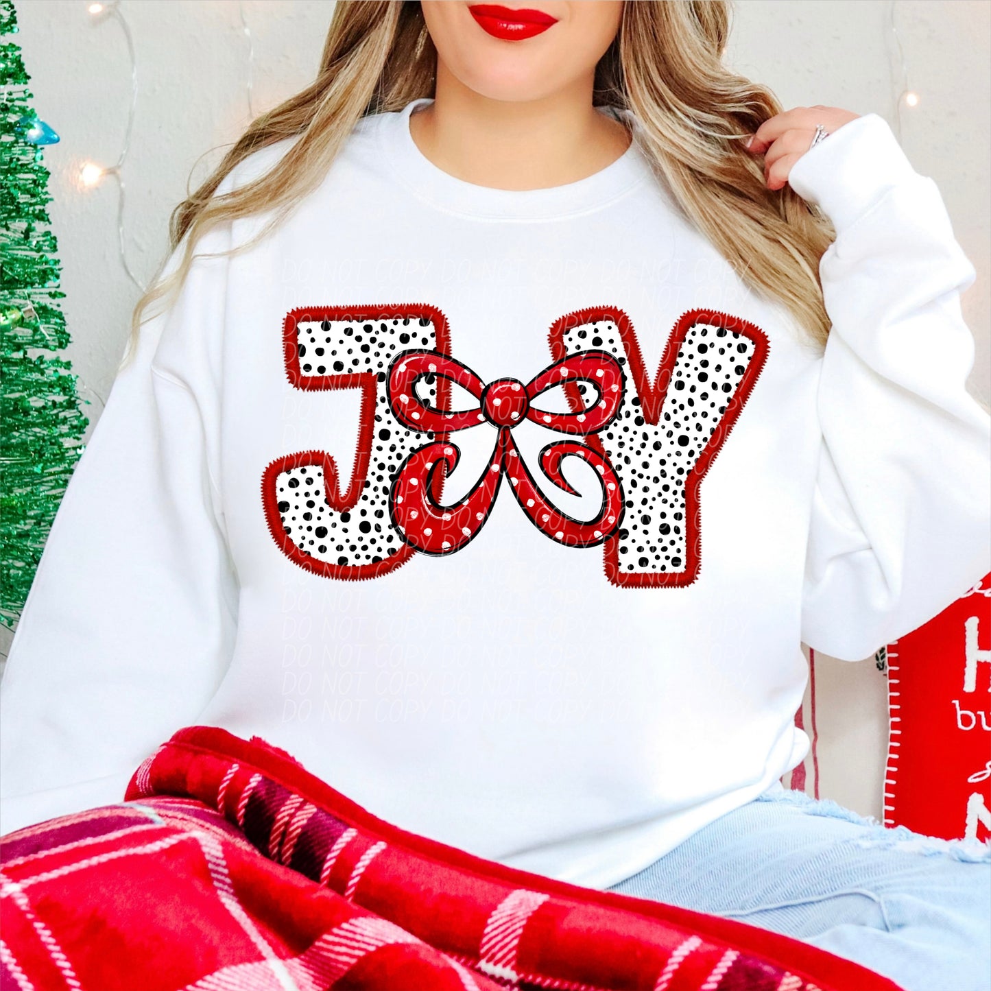 Christmas Joy Red Bow Ready to Press Transfer DTF Transfer Sublimation Transfer