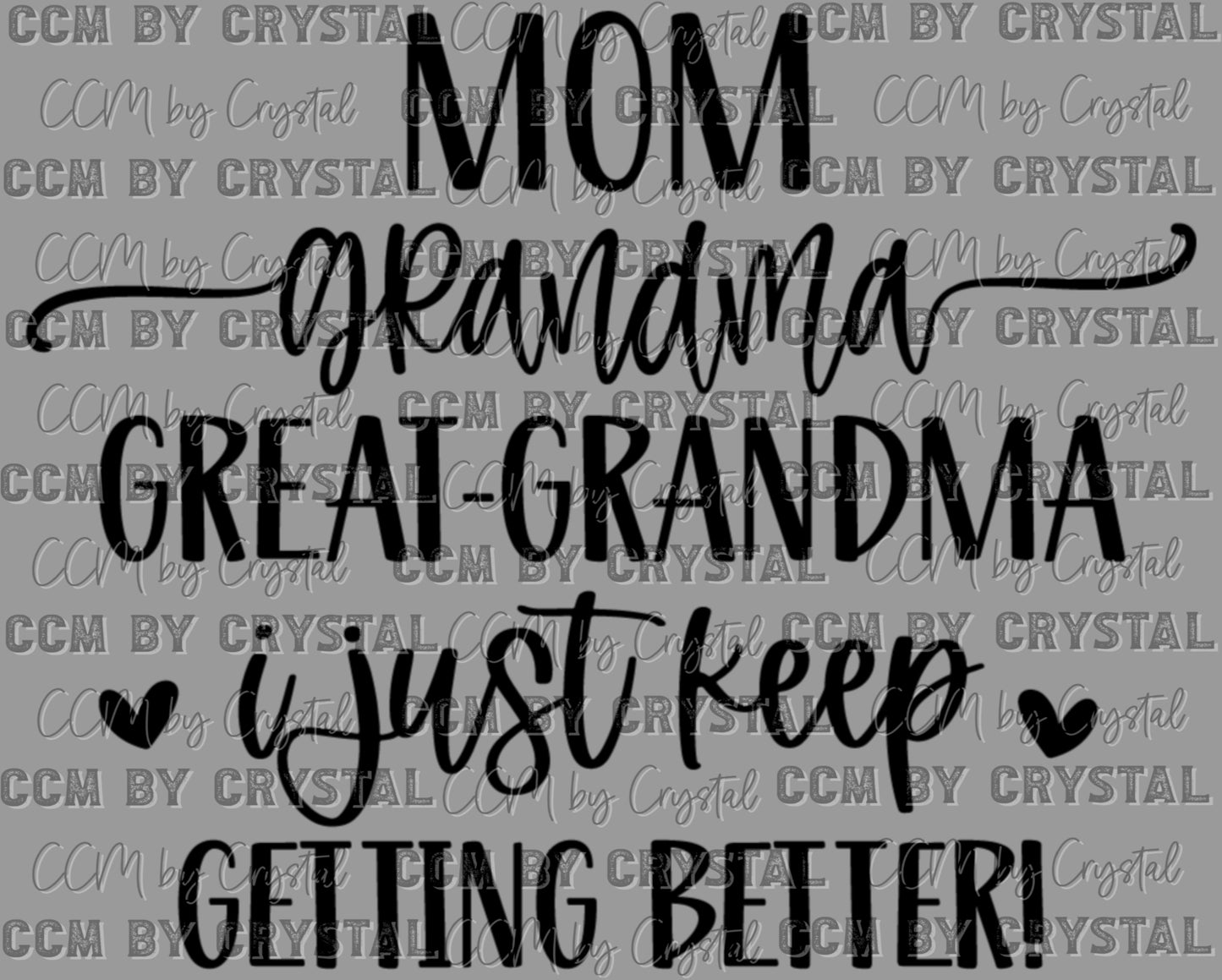 Mom Grandma Great Grandma I Just Keep Getting Better Ready to Press Transfer DTF Transfer Sublimation Transfer