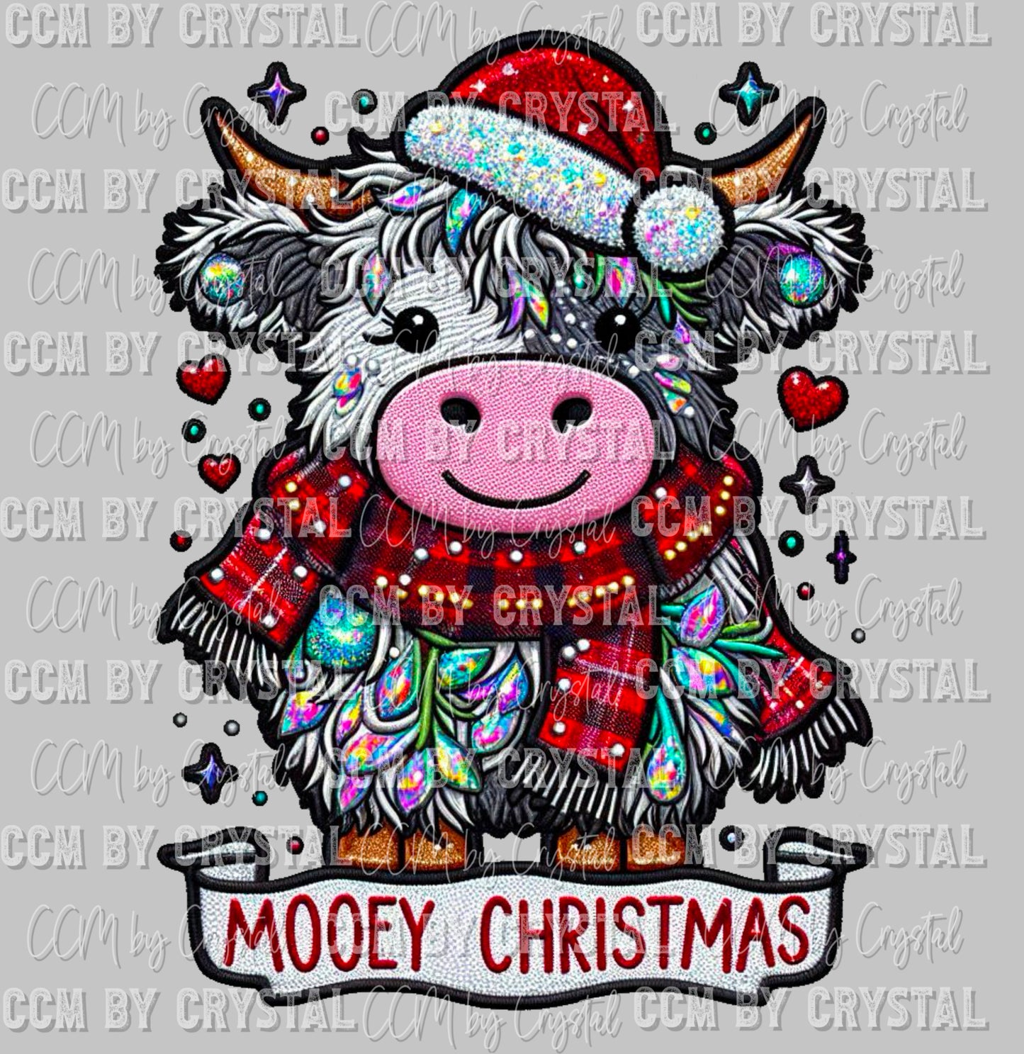 Cow Mooey Christmas Faux Rhinestone Effect Ready to Press Transfer