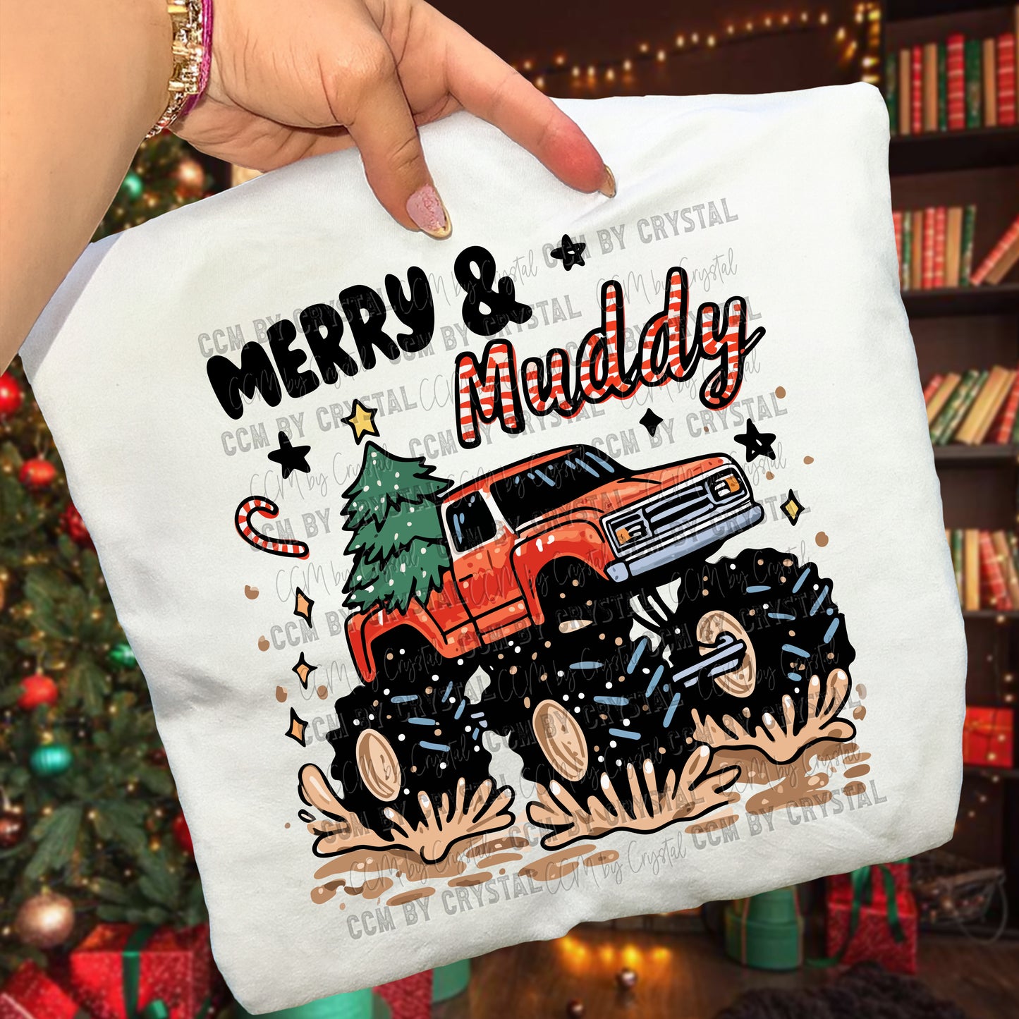 Merry and Muddy Monster Truck Ready to Press Transfer Instant Peel DTF Transfer Sublimation Transfer
