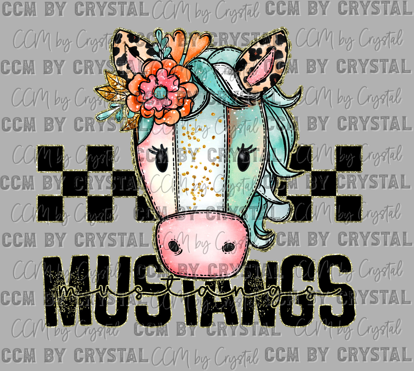 Mustangs Cartoon Mascot Ready to Press Transfer DTF Transfer Sublimation Transfer