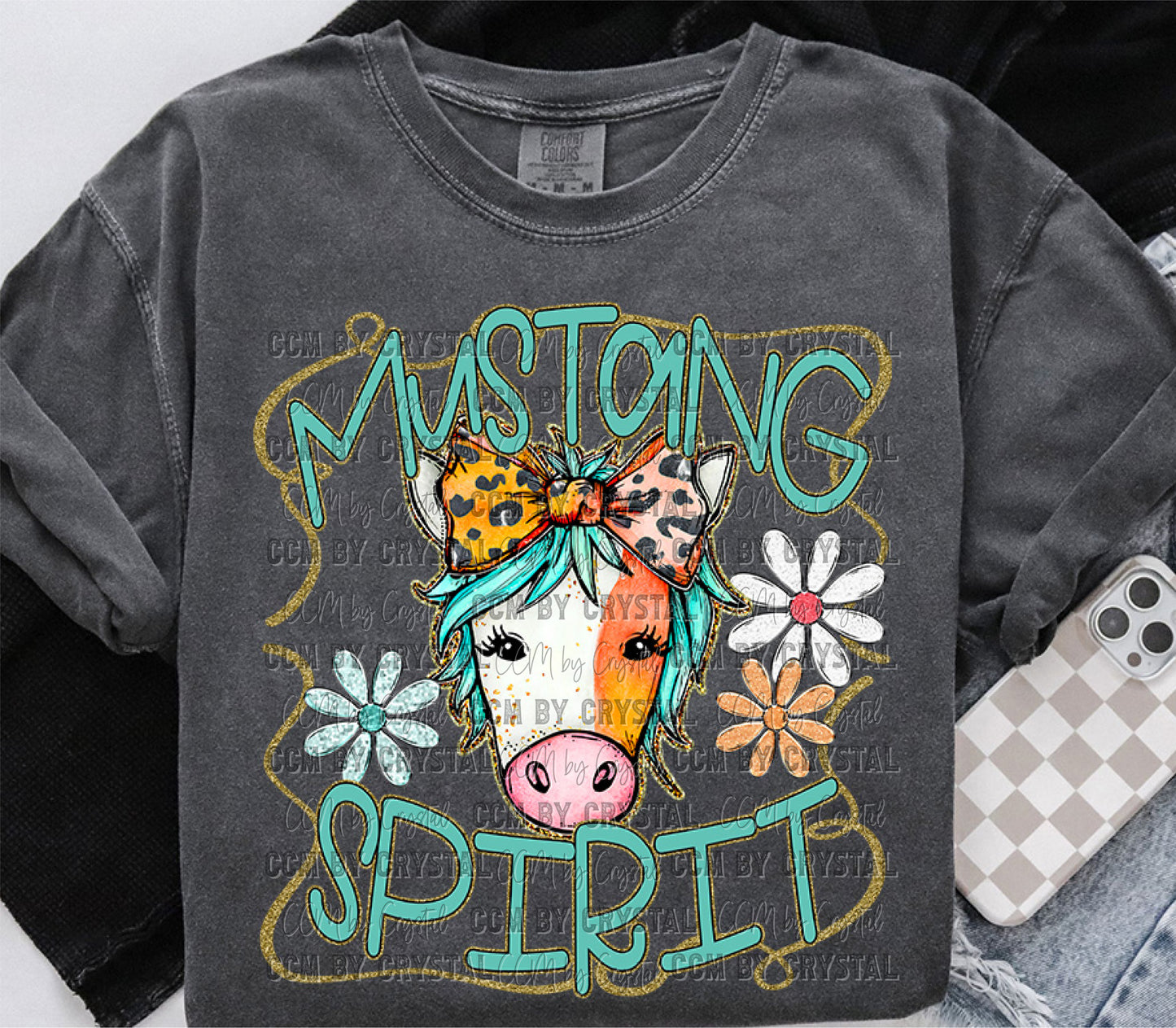Mustang Spirit Cartoon Mascot Ready to Press Transfer DTF Transfer Sublimation Transfer