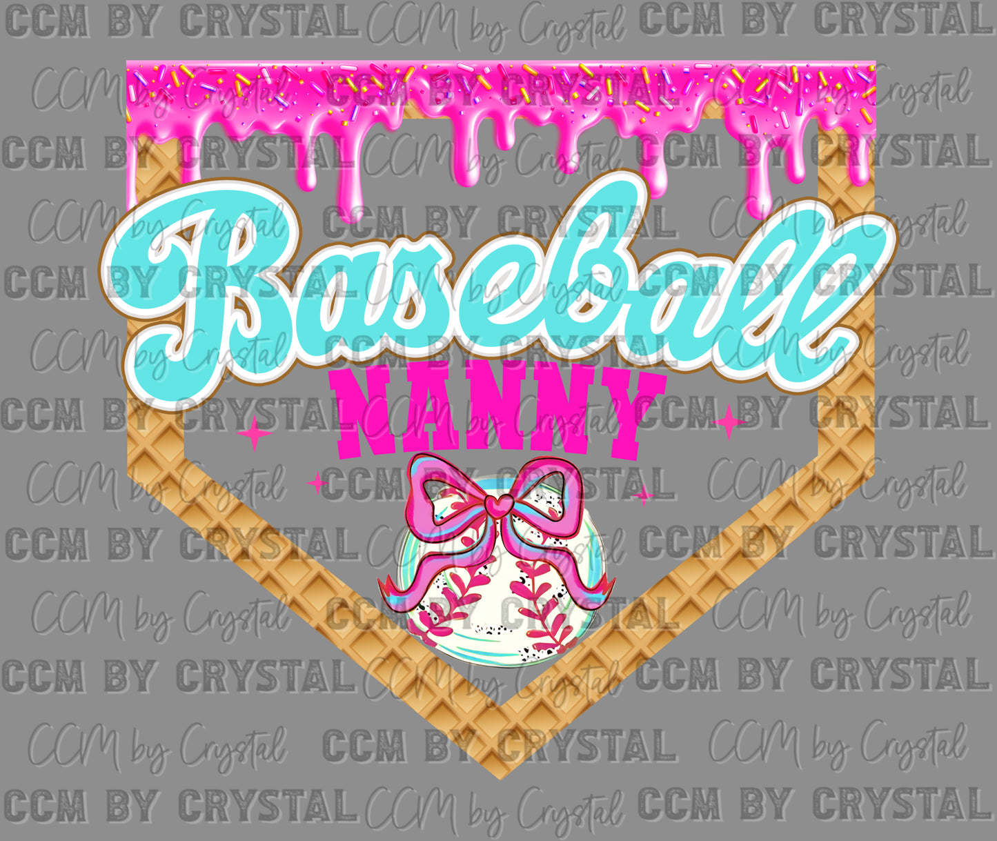 Baseball Nanny Ice Cream Drip Ready to Press Transfer DTF Transfer Sublimation Transfer
