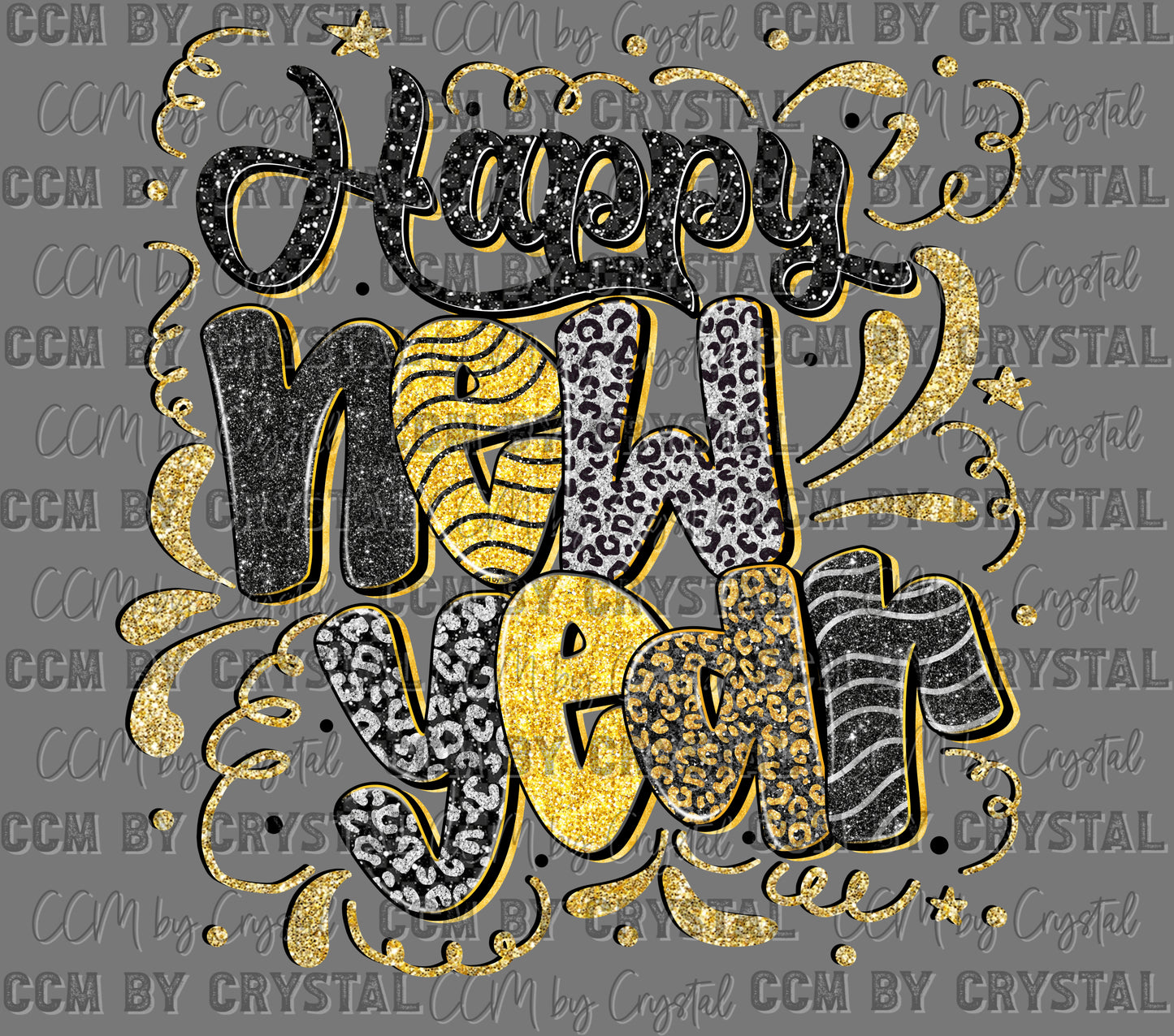Happy New Year Ball Faux Glitter Ready to Press Transfer DTF Transfer Sublimation Transfer