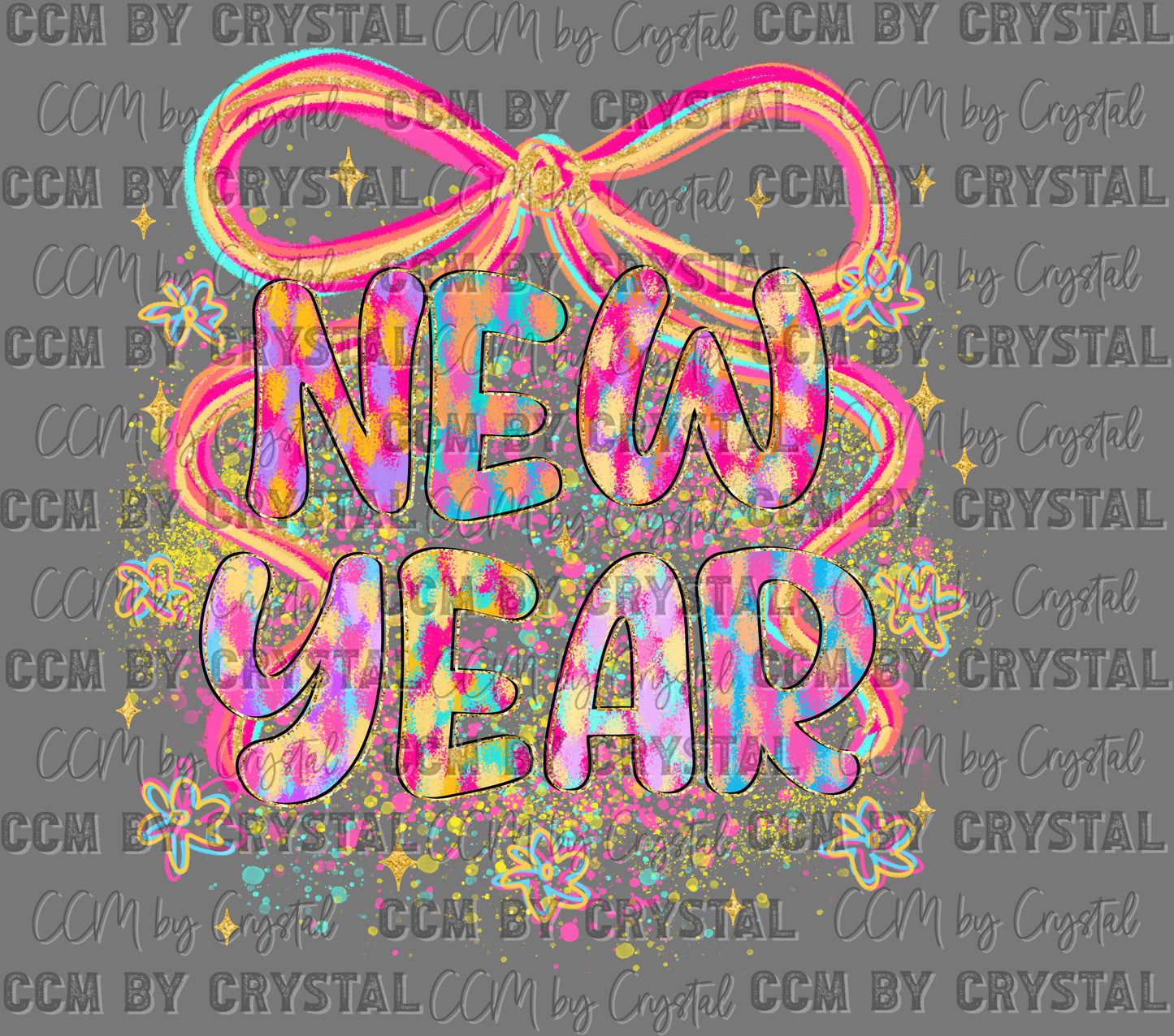 Happy New Year Splatter Ready to Press Transfer DTF Transfer Sublimation Transfer