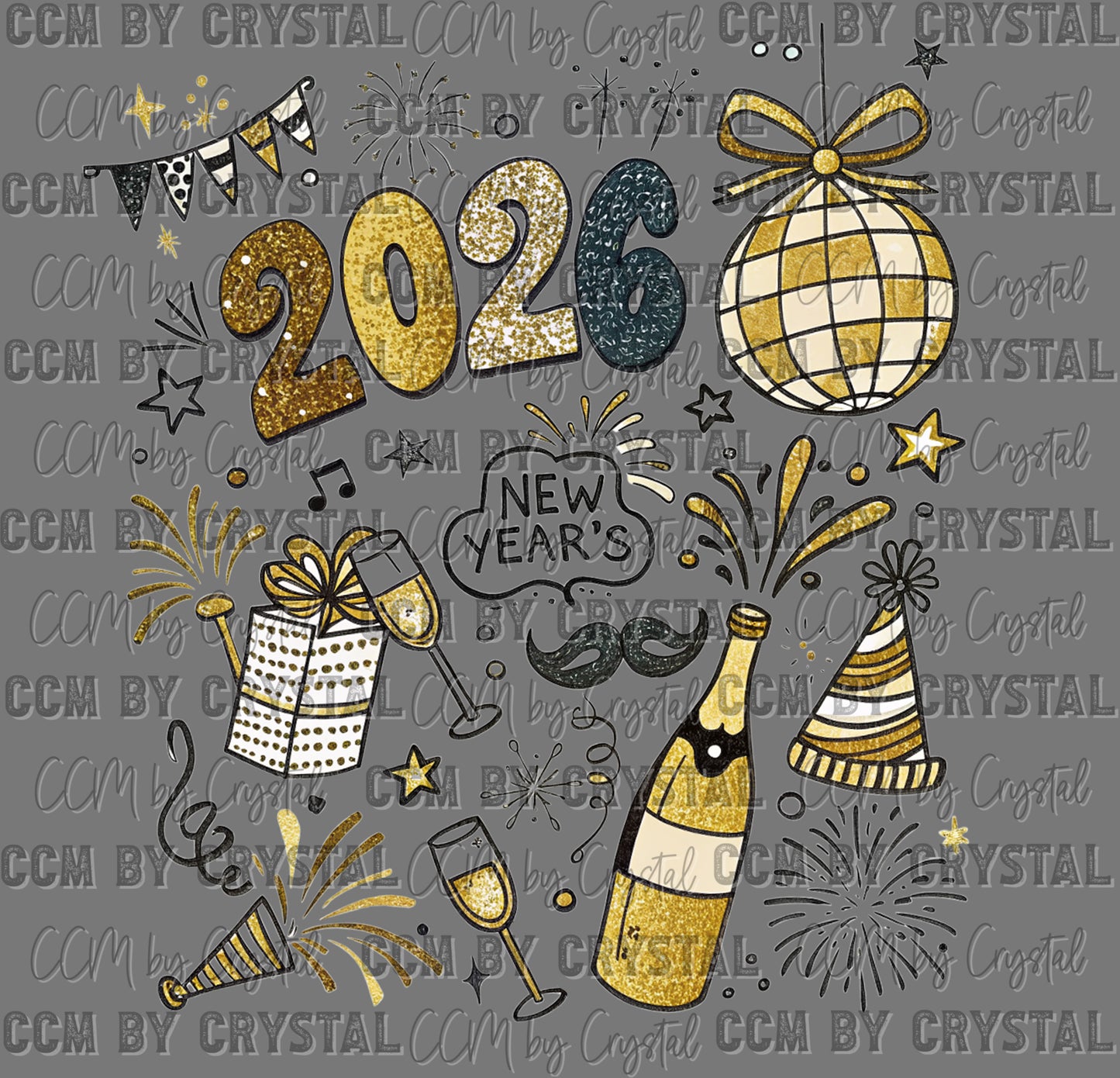 New Year 2026 Faux Glitter Ready to Press Transfer DTF Transfer Sublimation Transfer
