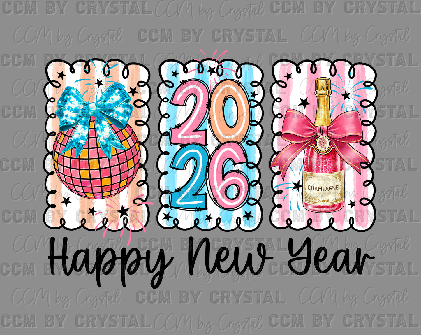 Happy New Year 2026 Ready to Press Instant Peel DTF Transfers Sublimation Transfers
