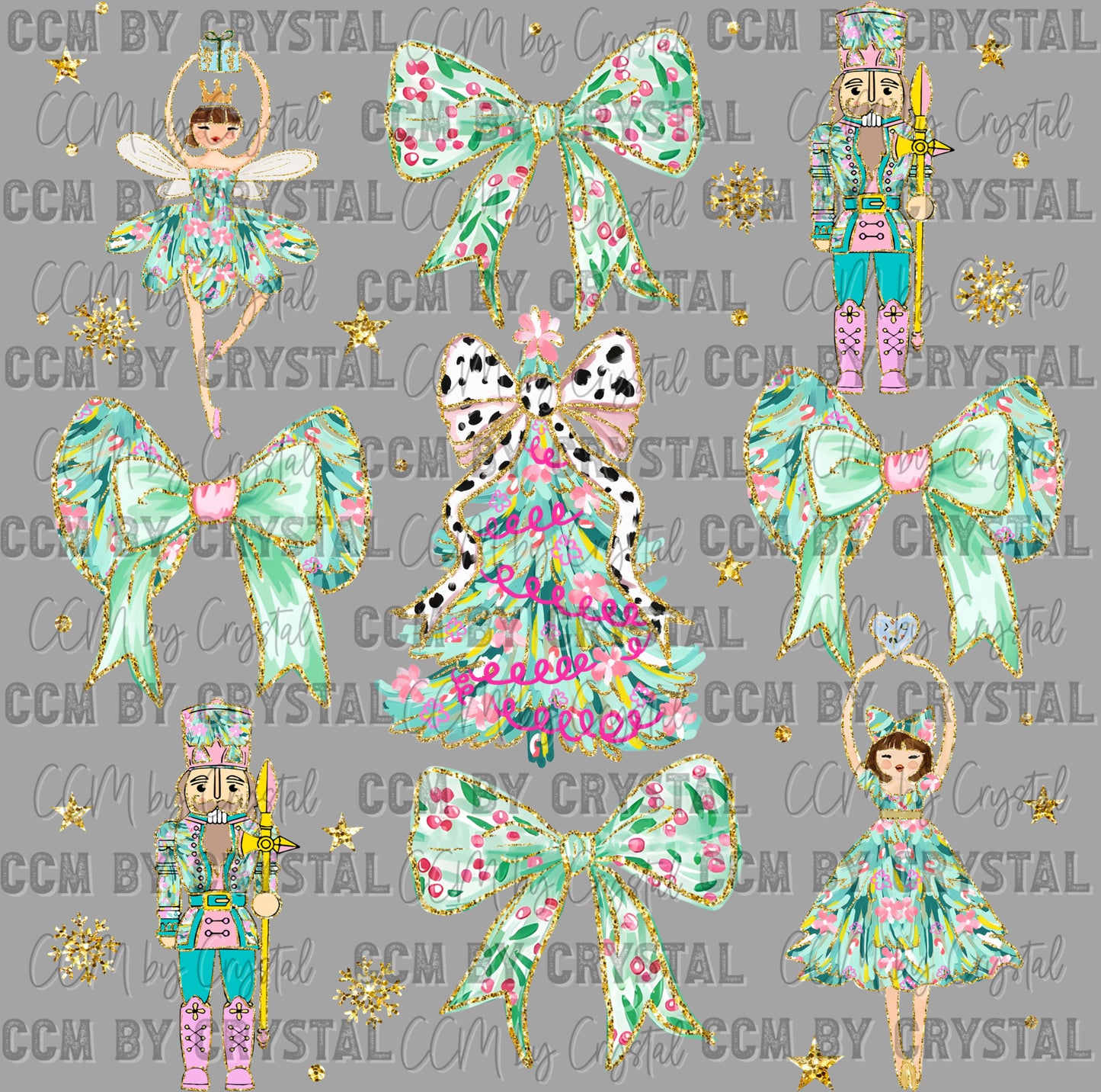 Coquette Nutcrackers Ballerinas Christmas Trees Ready to Press Transfer DTF Transfer Sublimation Transfer