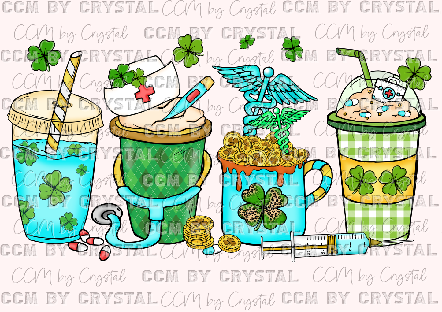 St. Patrick's Day Nurse Coffee Cups Ready to Press Transfer