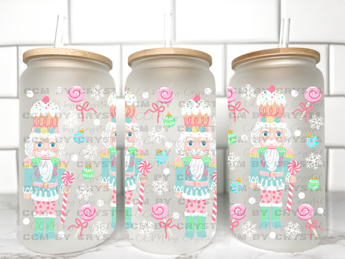 Christmas Nutcrackers House UV Transfer 16oz Libby Glass Can Wrap Ready to Apply (