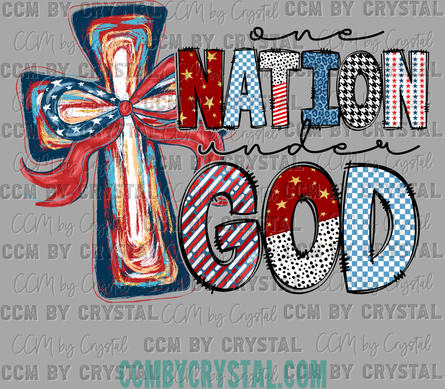 One Nation Under God Cross Fourth of July 4th Patriotic Ready to Press Transfer DTF Transfer Sublimation Transfer