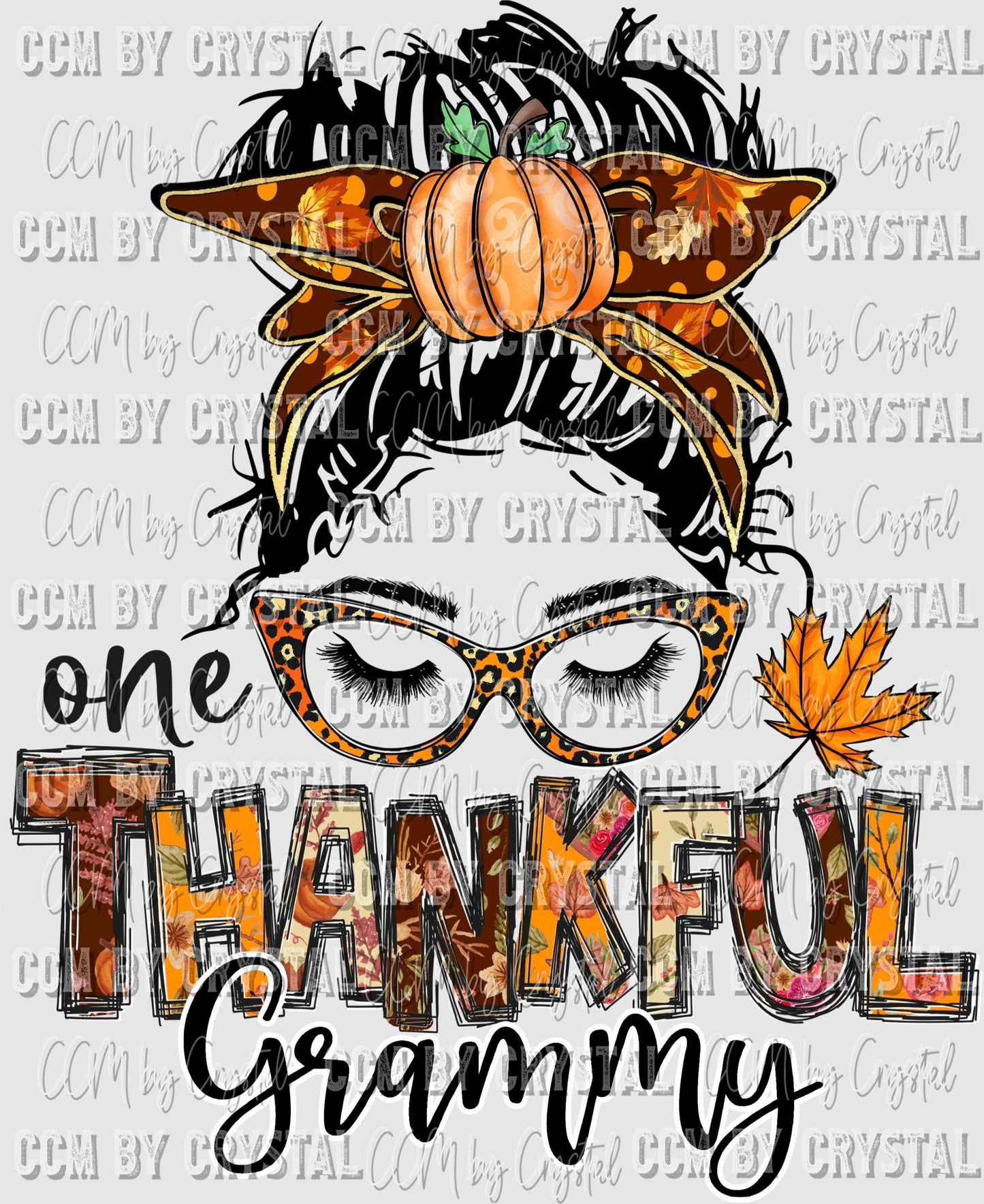 One Thankful Grammy Messy Bun Fall Thanksgiving Ready to Press Transfer