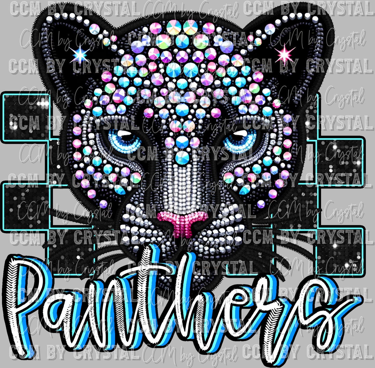Panthers Mascot Faux Rhinestone Effect Ready to Press Transfer DTF Transfer Sublimation Transfer