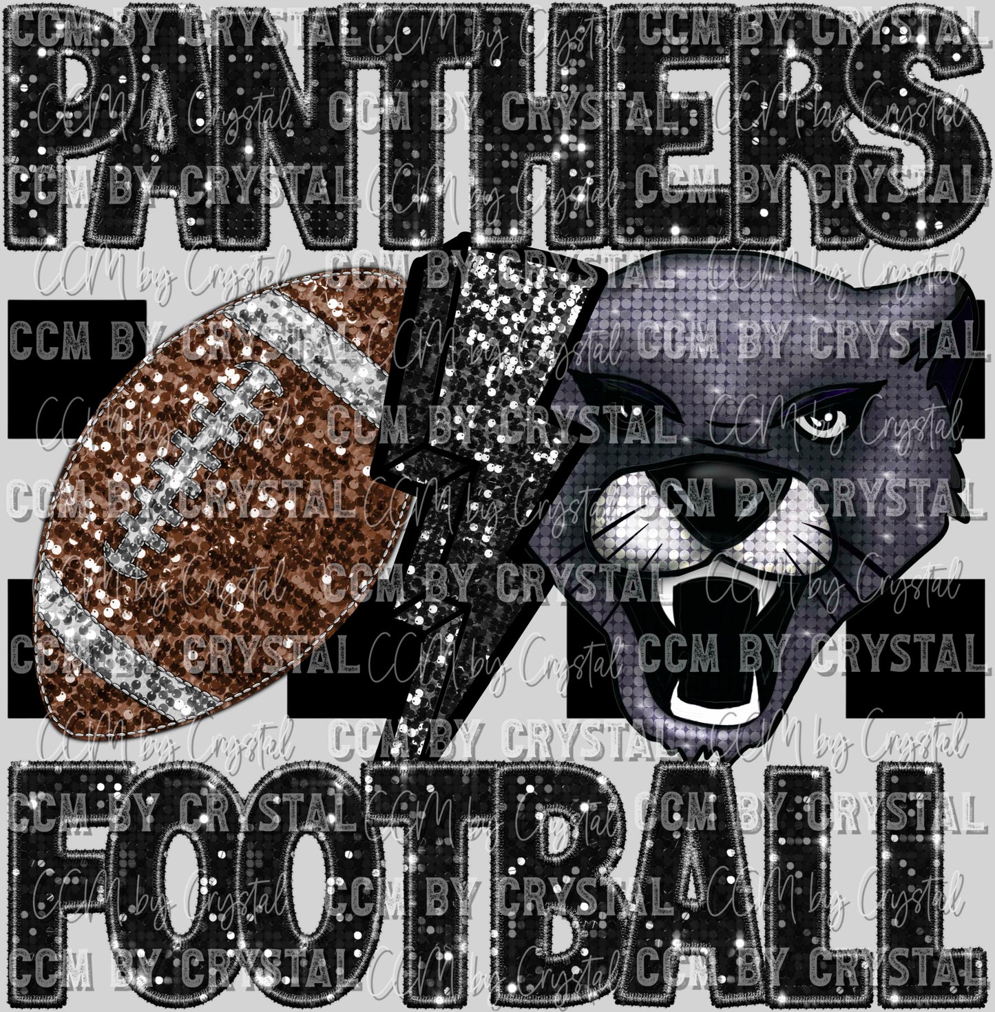 Panthers Football Faux Sequins Faux Embroidery Ready to Press Transfer