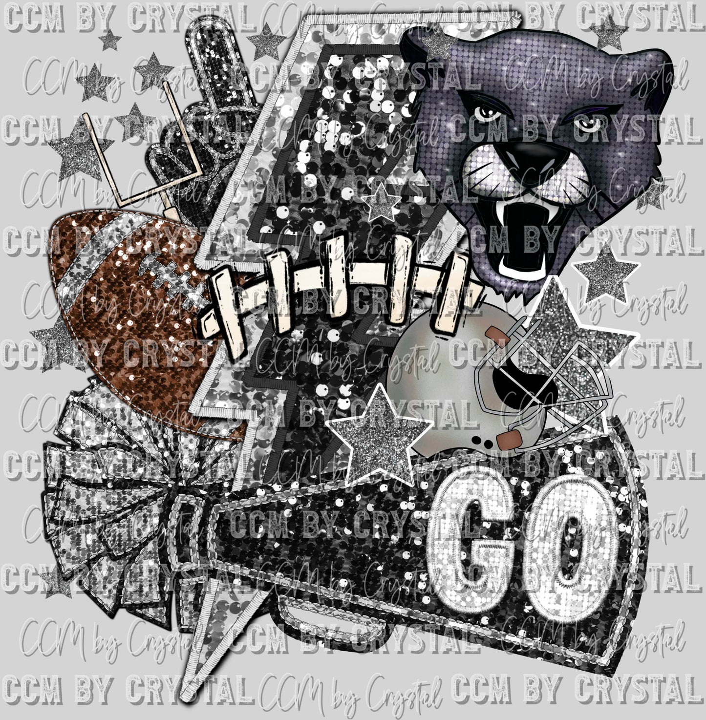 Panthers Football Faux Sequins Faux Embroidery Ready to Press Transfer